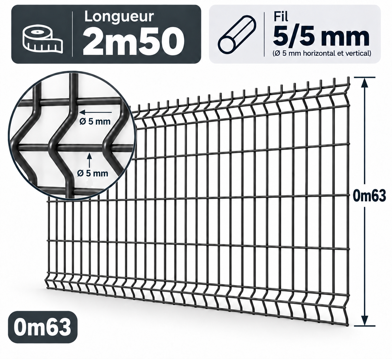 Grillage rigide 0m63 gris anthracite