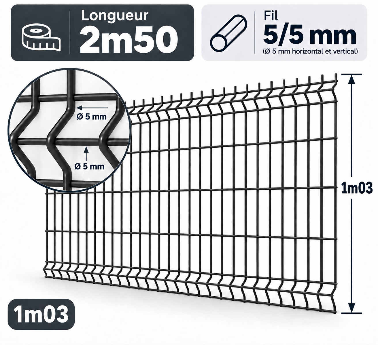 Grillage rigide 1m03 gris anthracite