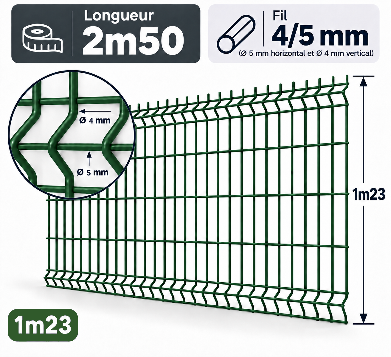 Grillage rigide 1m23 vert 4/5