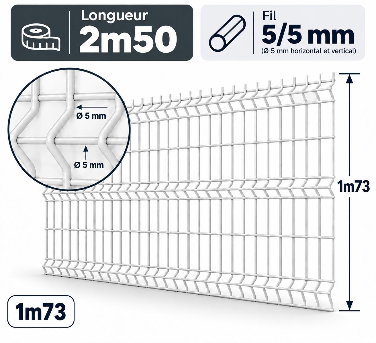 Grillage rigide 1m73 blanc