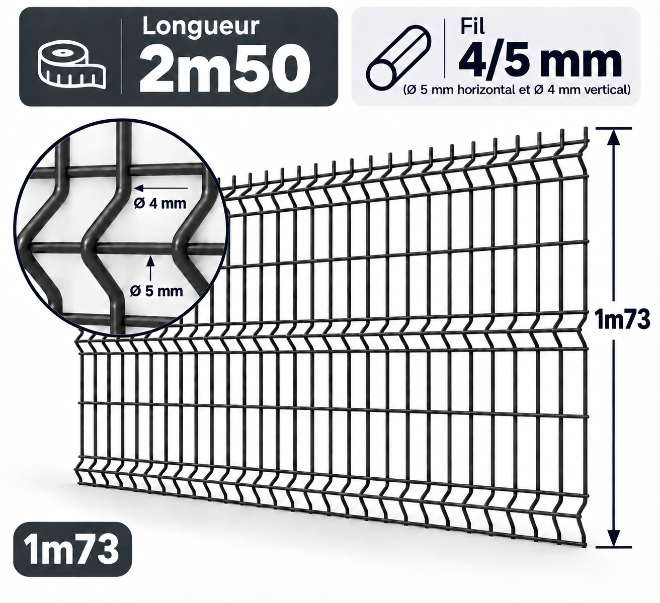 Grillage rigide 1m73 gris anthracite 4/5