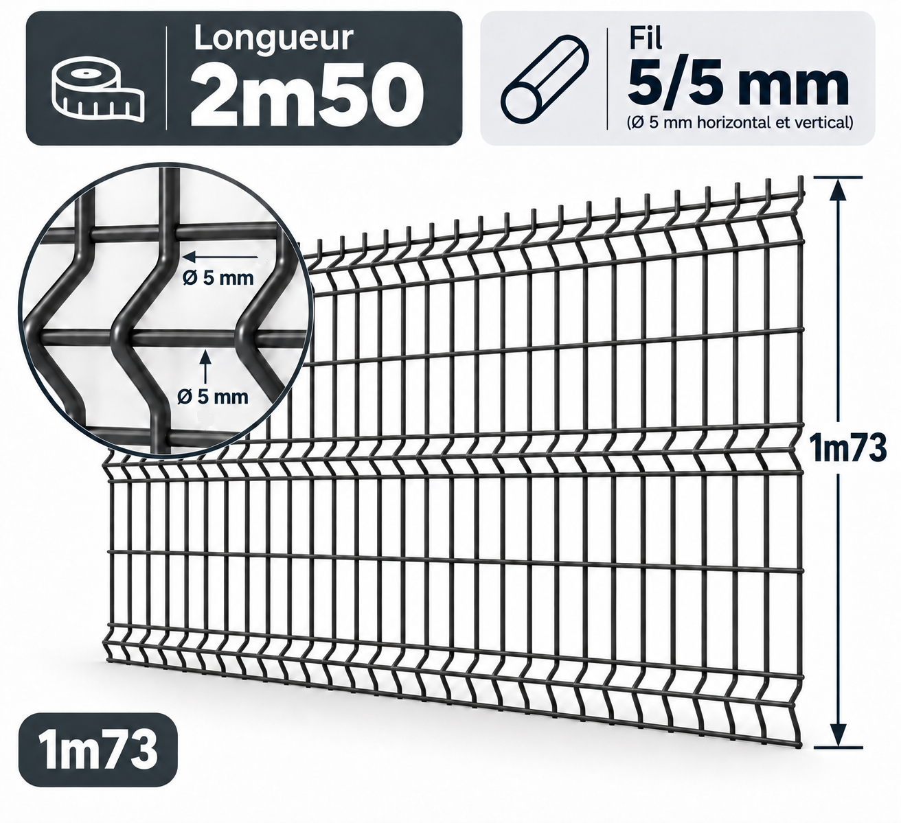 Grillage rigide 1m73 gris anthracite