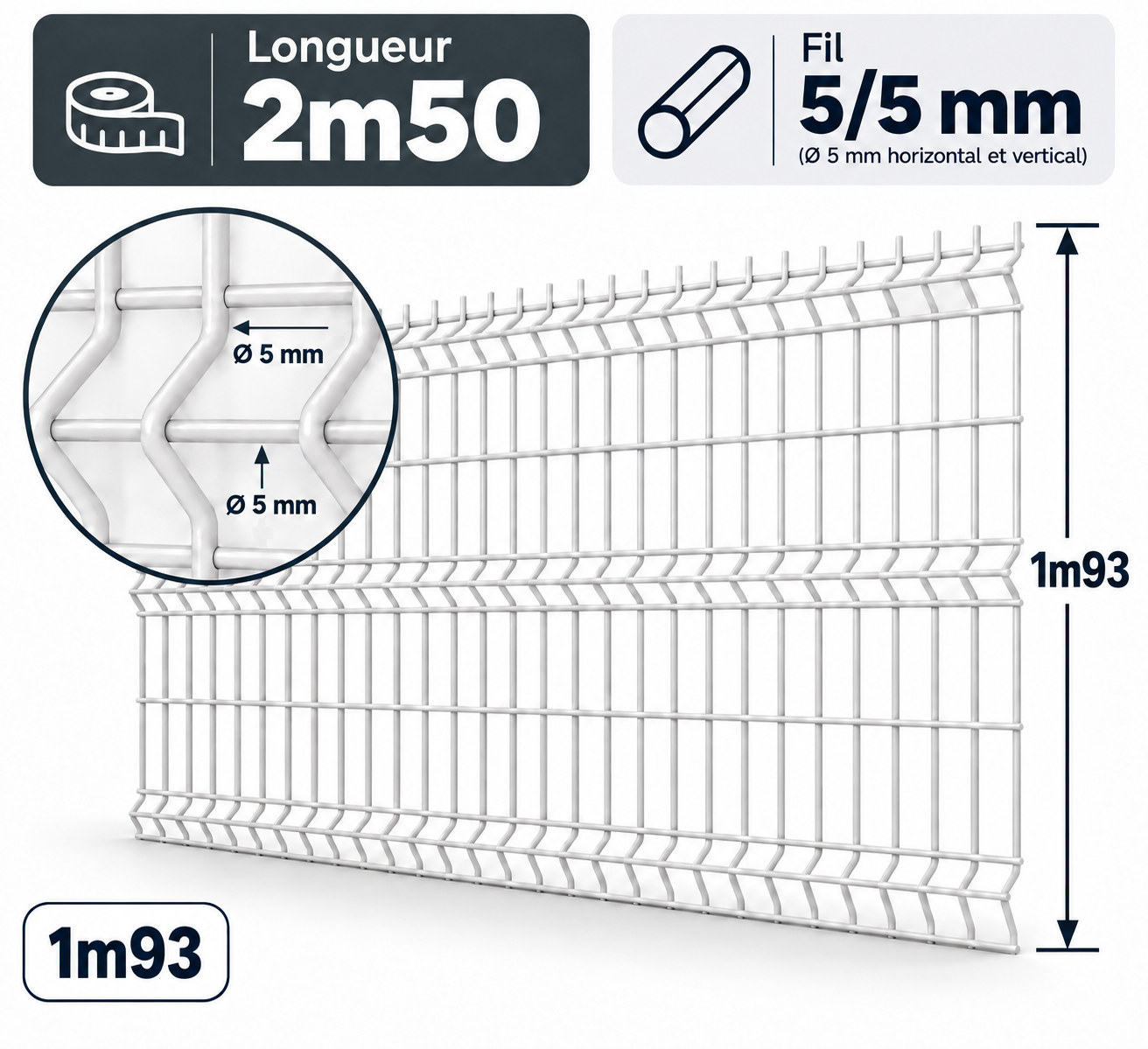 Grillage rigide 1m93 blanc