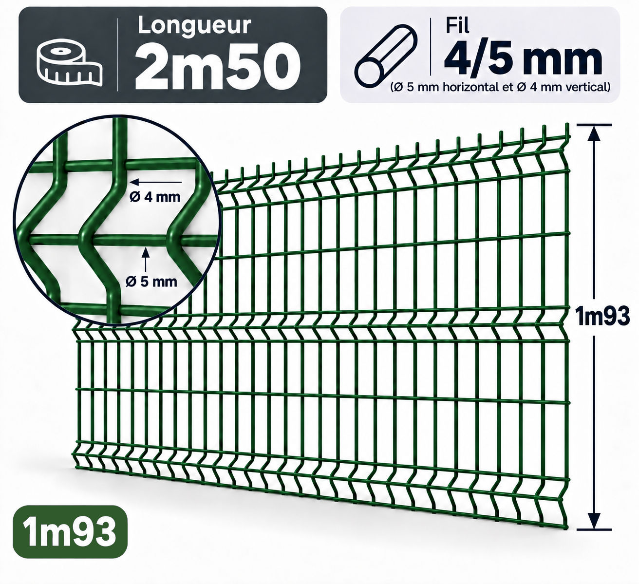 Grillage rigide 1m93 vert 4/5
